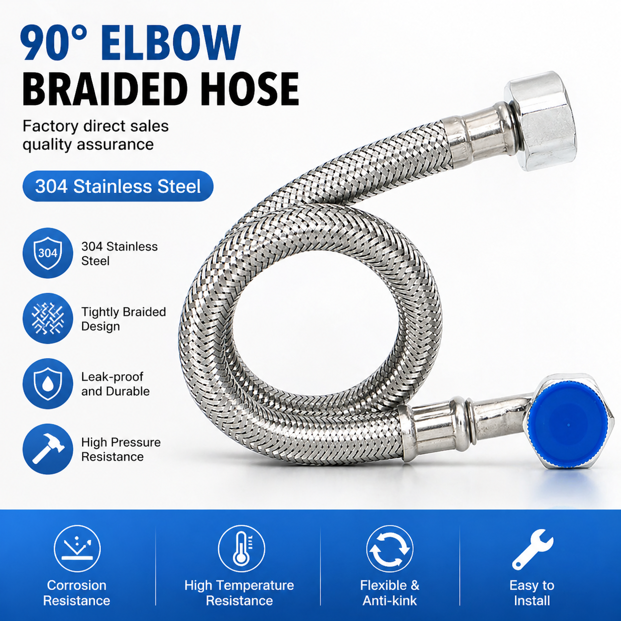 Flexible Hose Braided - 304 Stainless Steel Hose Angle Valve